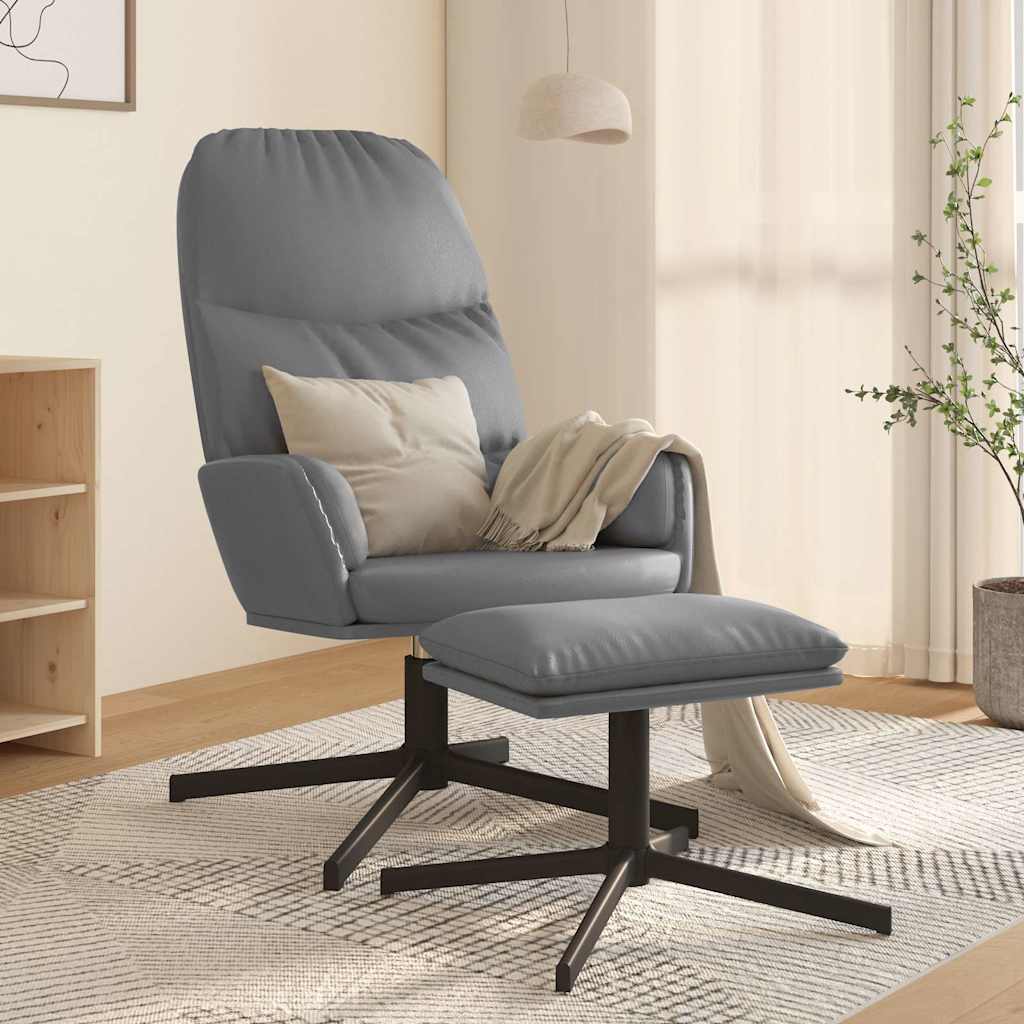 Πολυθρόνα Relax Γκρι από Συνθετικό Δέρμα με Σκαμπό