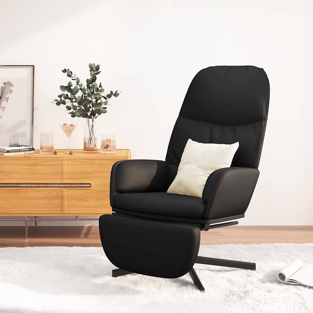 Πολυθρόνα Relax Μαύρο από Συνθετικό Δέρμα με ένα Υποπόδιο - Pakobazaar