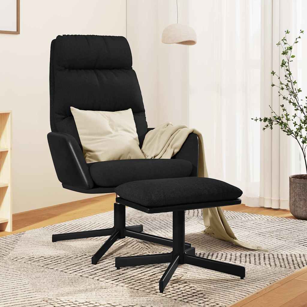 Πολυθρόνα Relax Μαύρη Υφασμάτινη με Σκαμπό