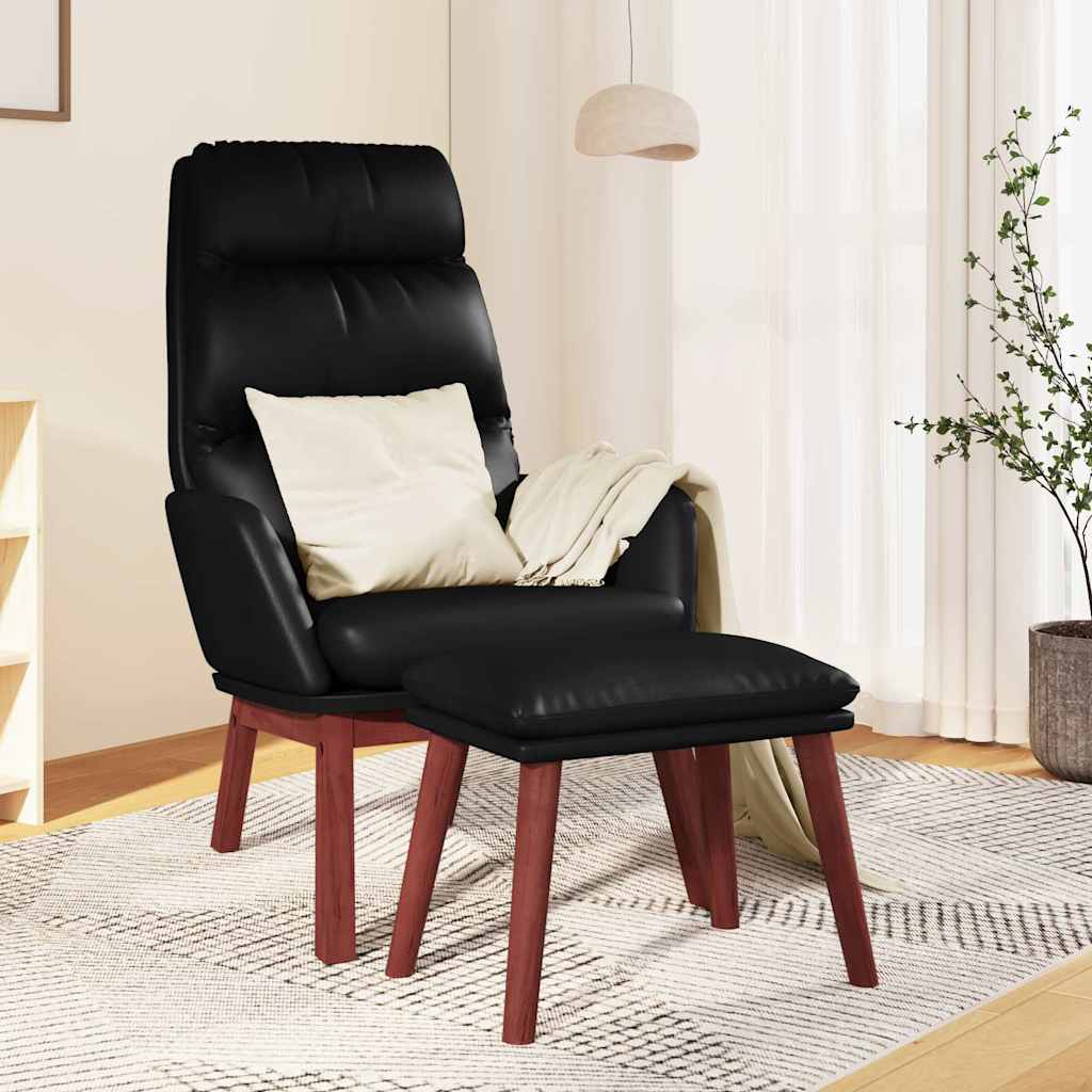 Πολυθρόνα Relax Μαύρη από Γνήσιο & Συνθετικό Δέρμα με Σκαμπό