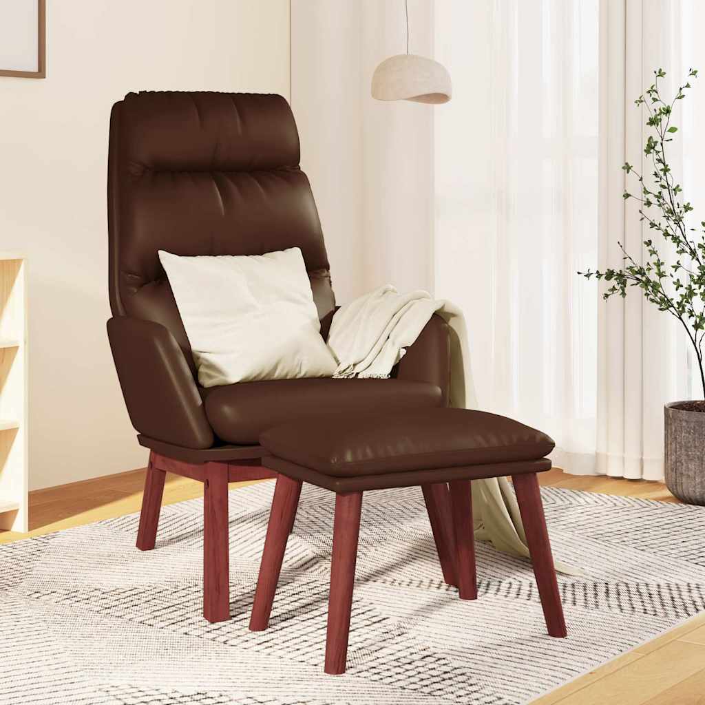 Πολυθρόνα Relax Καφέ από Γνήσιο & Συνθετικό Δέρμα με Σκαμπό