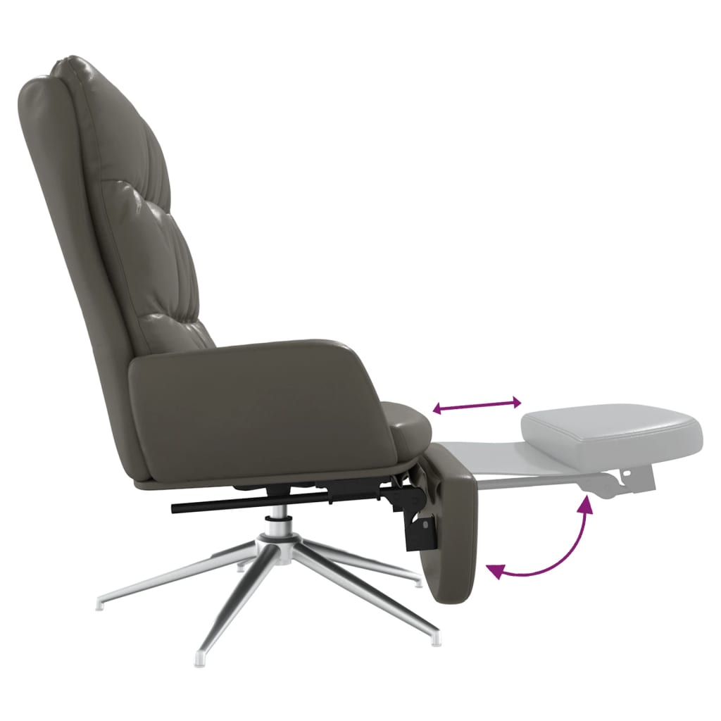 Πολυθρόνα Relax Γκρι από Γνήσιο & Συνθετικό Δέρμα με Σκαμπό - Pakobazaar