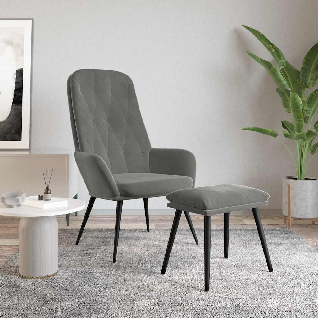 Πολυθρόνα Relax με Υποπόδιο Σκούρο Γκρι Βελούδινη - Pakobazaar