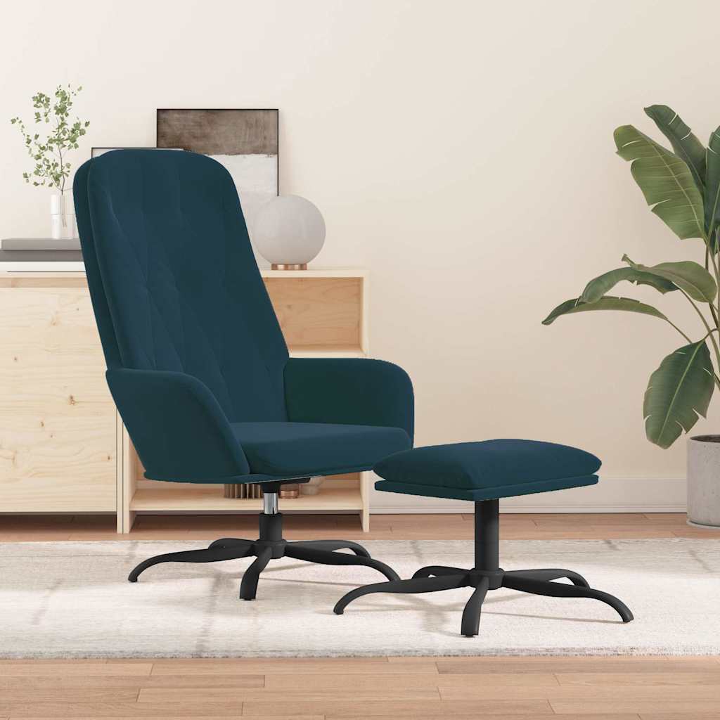 Πολυθρόνα Relax Μπλε Βελούδινη με Υποπόδιο