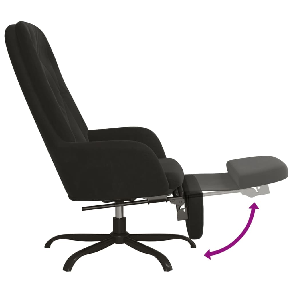 Πολυθρόνα Relax με Υποπόδιο Μαύρη Βελούδινη