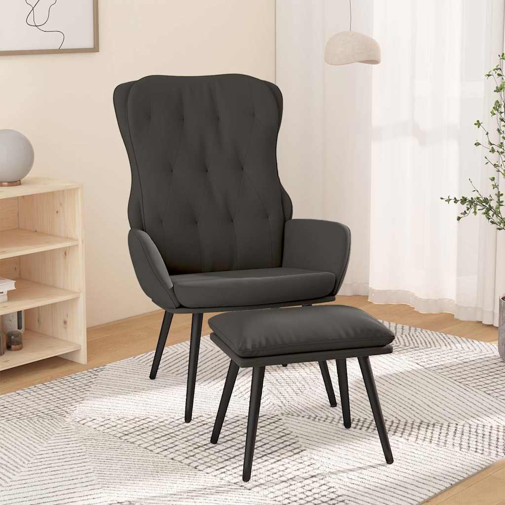 Πολυθρόνα Relax με Υποπόδιο Σκούρο Γκρι Βελούδινη - Pakobazaar