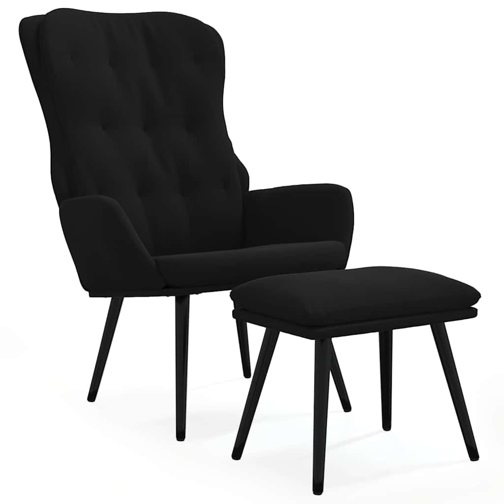 Πολυθρόνα Relax με Υποπόδιο Μαύρη Βελούδινη