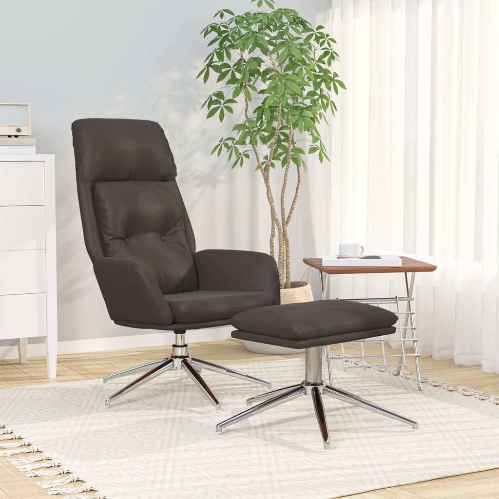 Πολυθρόνα Relax Μαύρο από Γνήσιο & Συνθετικό Δέρμα με Υποπόδιο
