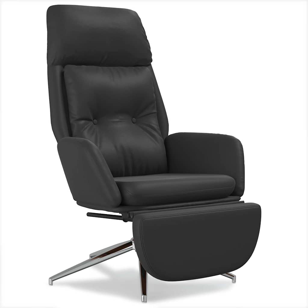 Πολυθρόνα Relax Μαύρο από Γνήσιο & Συνθετικό Δέρμα με Υποπόδιο