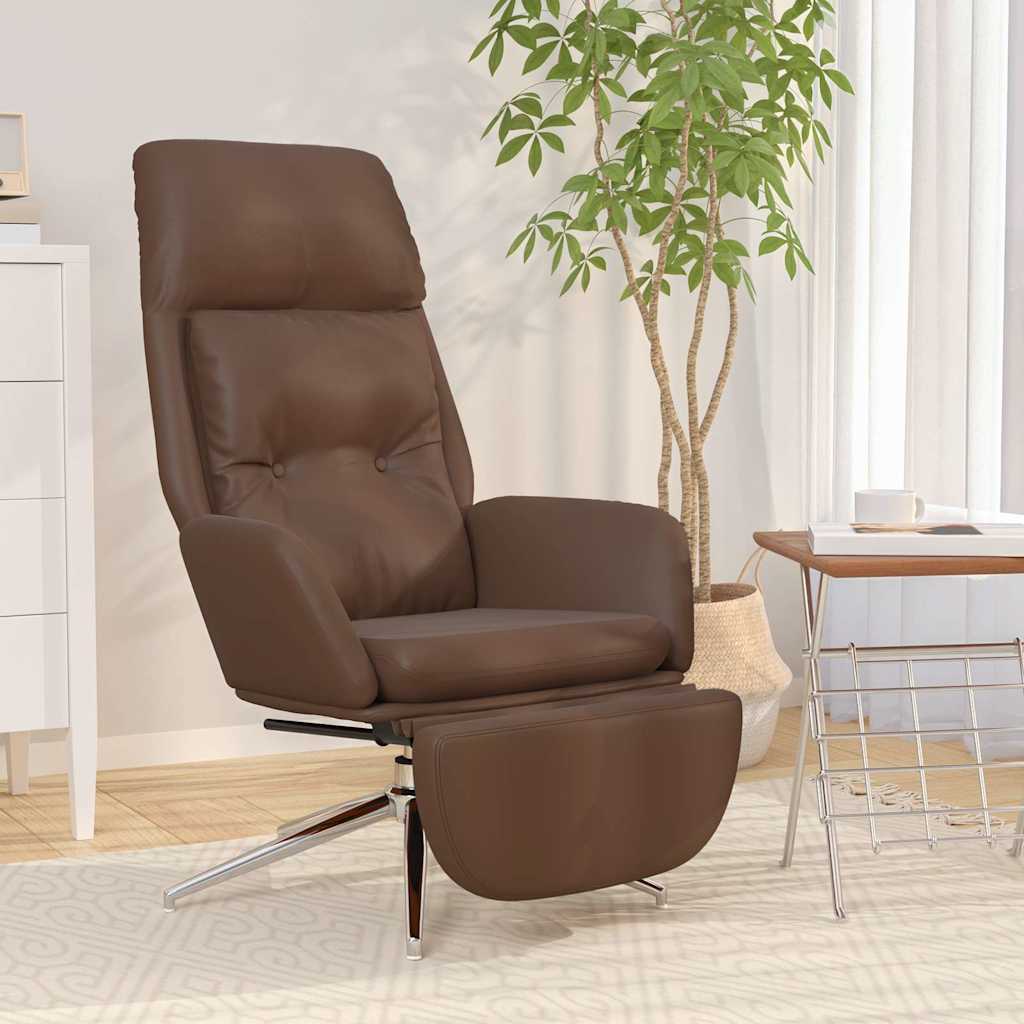 Πολυθρόνα Relax Καφέ από Γνήσιο & Συνθετικό Δέρμα με Σκαμπό