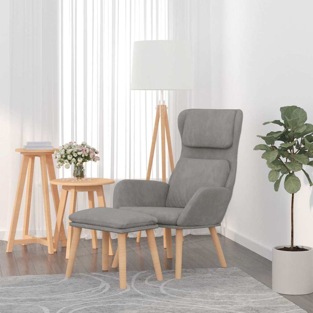 Πολυθρόνα Relax Ανοιχτό Γκρι Βελούδινη με Σκαμπό - Pakobazaar