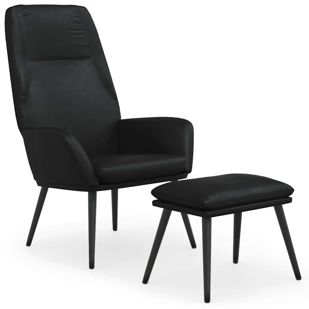 Πολυθρόνα Relax Μαύρη από Γυαλιστερό Συνθετικό Δέρμα με Σκαμπό - Pakobazaar