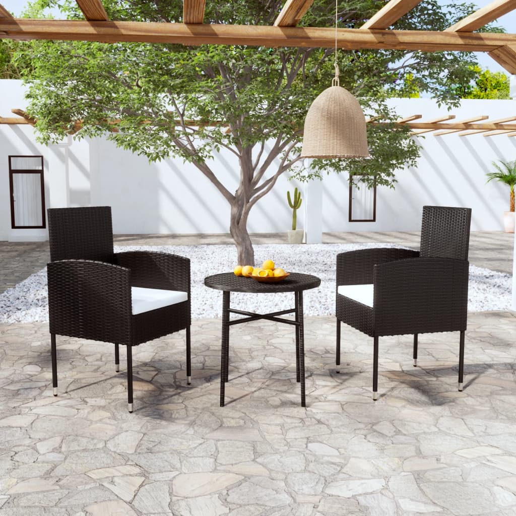 Σετ Επίπλων Bistro Κήπου 3 τεμ. Μαύρο από Συνθετικό Ρατάν - PAKOBAZAAR