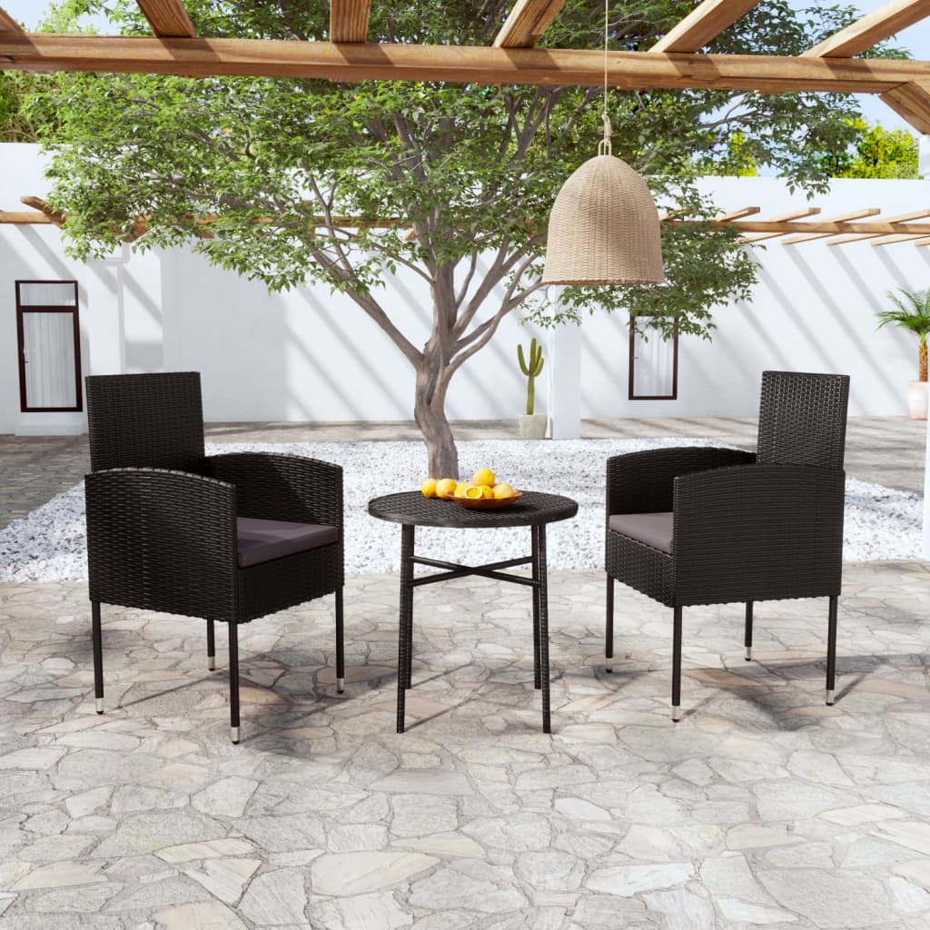 Σετ Επίπλων Bistro Κήπου 3 τεμ. Μαύρο από Συνθετικό Ρατάν - PAKOBAZAAR