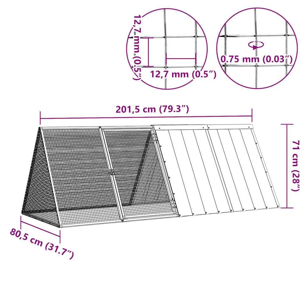Κλουβί Κουνελιών Ανθρακί 201,5x80,5x71 εκ Γαλβανισμένος Χάλυβας - PAKOBAZAAR