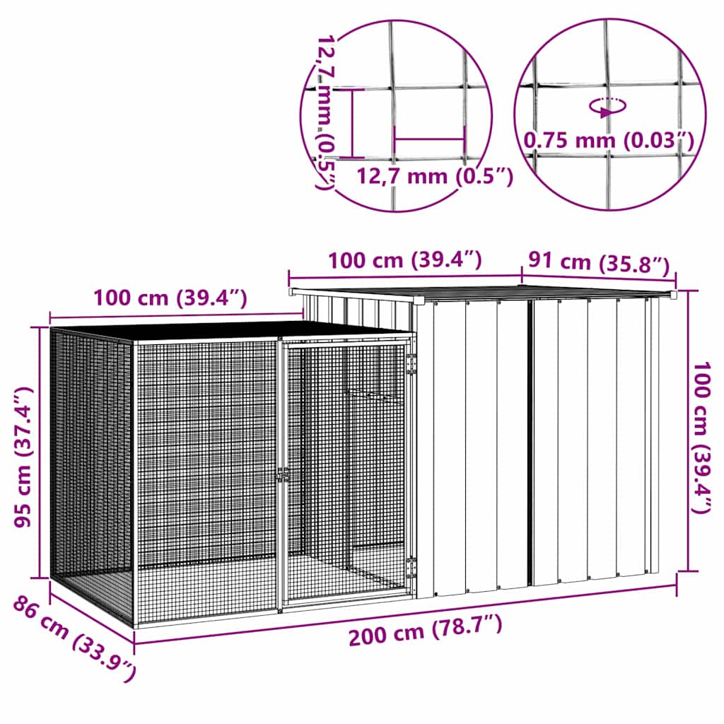 Κοτέτσι - Κλουβί Γκρι 200x91x100 εκ. από Γαλβανισμένο Χάλυβα - PAKOBAZAAR
