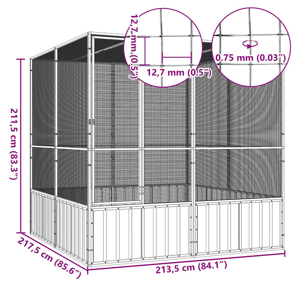 Κλουβί Πουλιών Ανθρακί 213,5x217,5x211,5 εκ Γαλβανισμένο Χάλυβα - PAKOBAZAAR