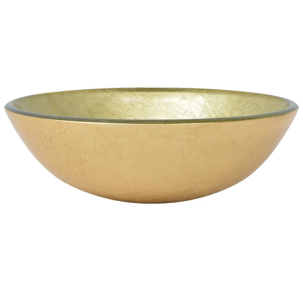 Νιπτήρας Μπάνιου με Βρύση& Βαλβίδα Πατητή από Ψημ. Γυαλί Χρυσός - Pakobazaar