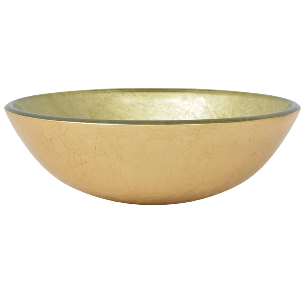 Νιπτήρας Μπάνιου με Βρύση& Βαλβίδα Πατητή από Ψημ. Γυαλί Χρυσός - PAKOBAZAAR