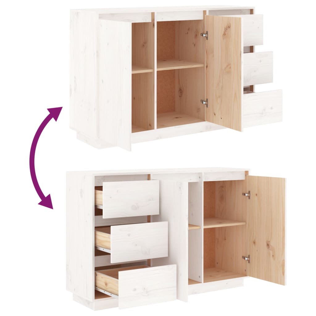 Μπουφές με Συρτάρια Λευκός 111x34x75 εκ. από Μασίφ Ξύλο Πεύκου