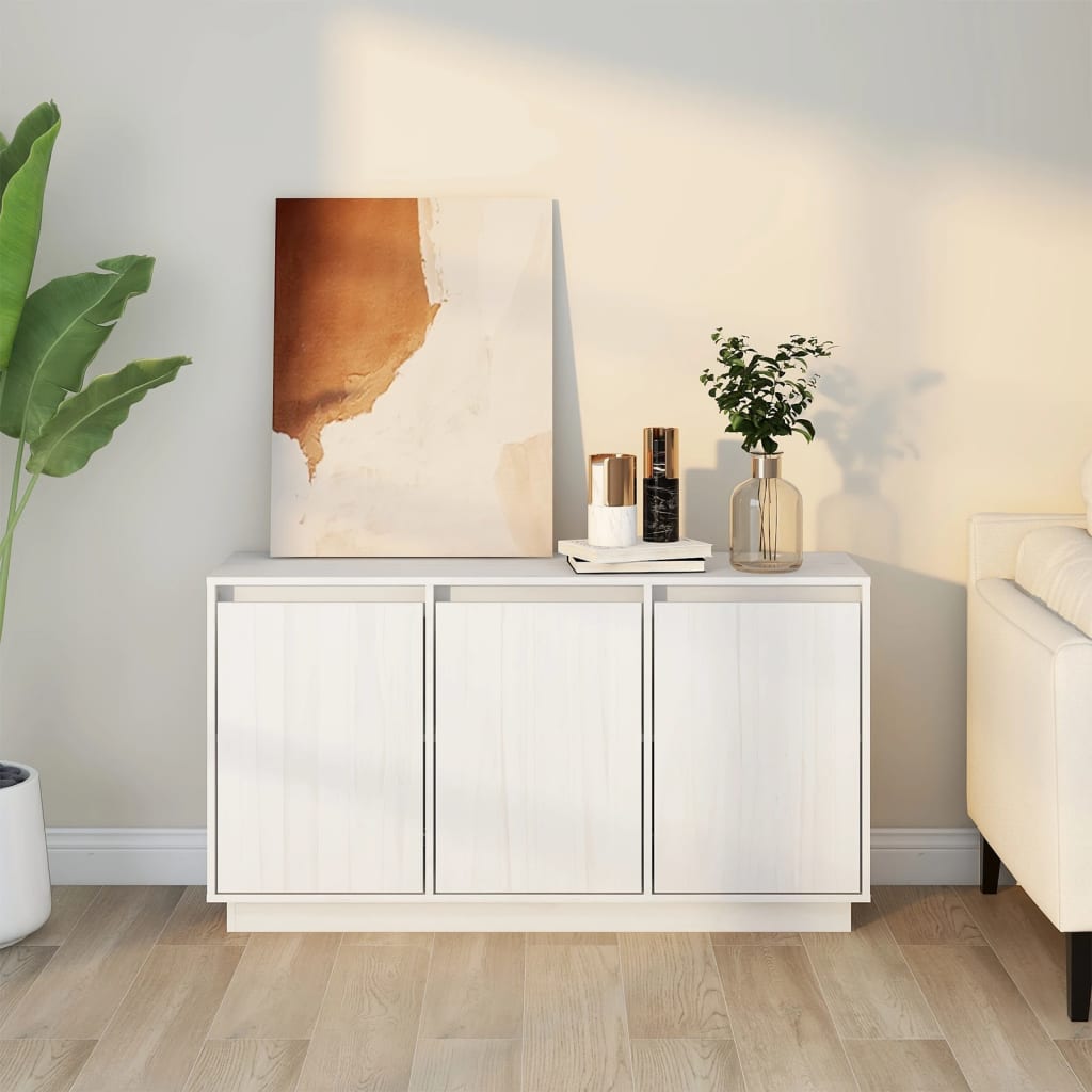 Μπουφές με Συρτάρια Λευκός 111x34x60 εκ. από Μασίφ Ξύλο Πεύκου