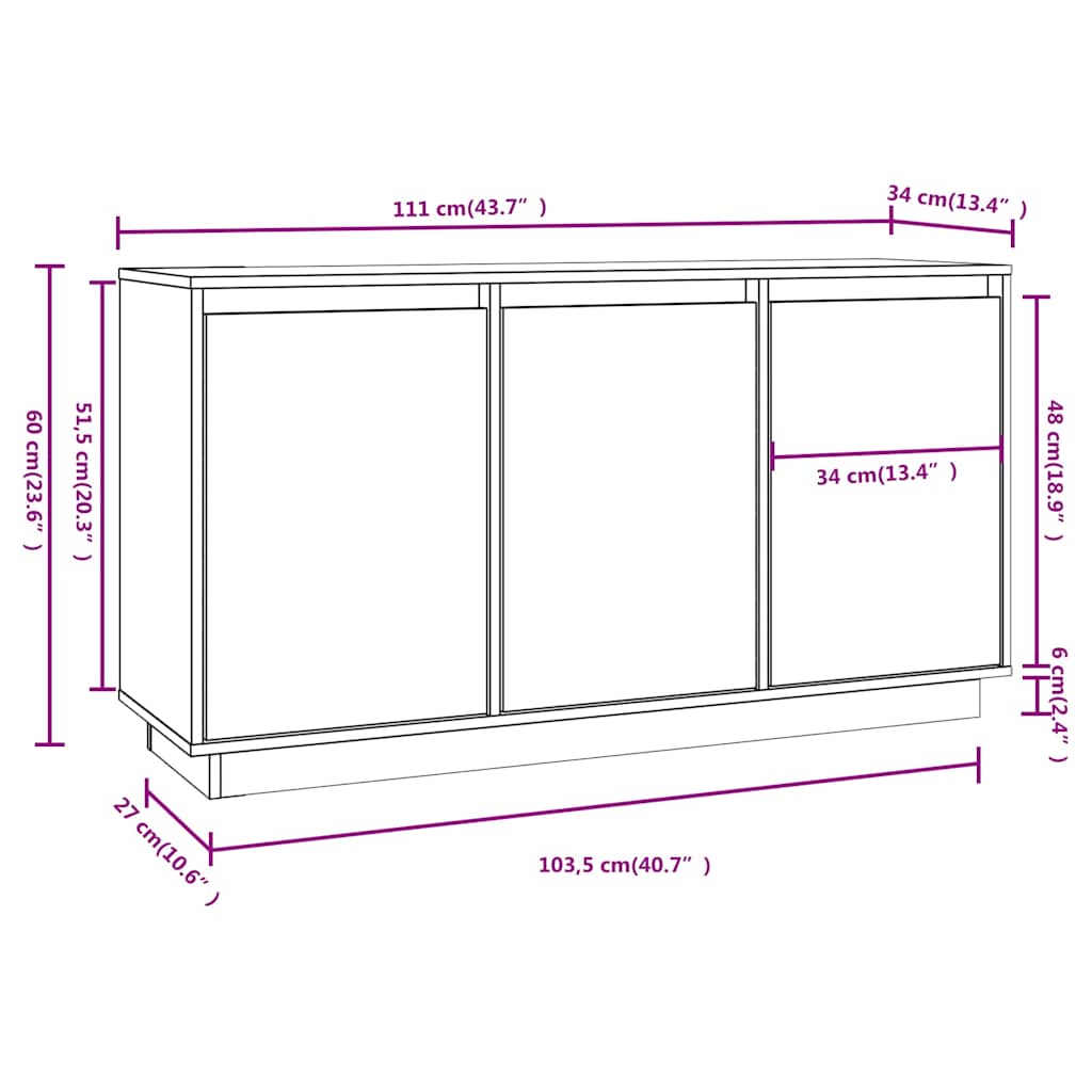 Μπουφές με Συρτάρια Καφέ Μελί 111x34x60 εκ. Μασίφ Ξύλο Πεύκου