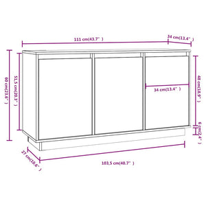 Μπουφές με Συρτάρια Καφέ Μελί 111x34x60 εκ. Μασίφ Ξύλο Πεύκου