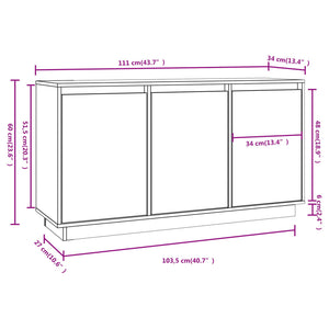 Μπουφές με Συρτάρια Μαύρος 111x34x60 εκ. από Μασίφ Ξύλο Πεύκου