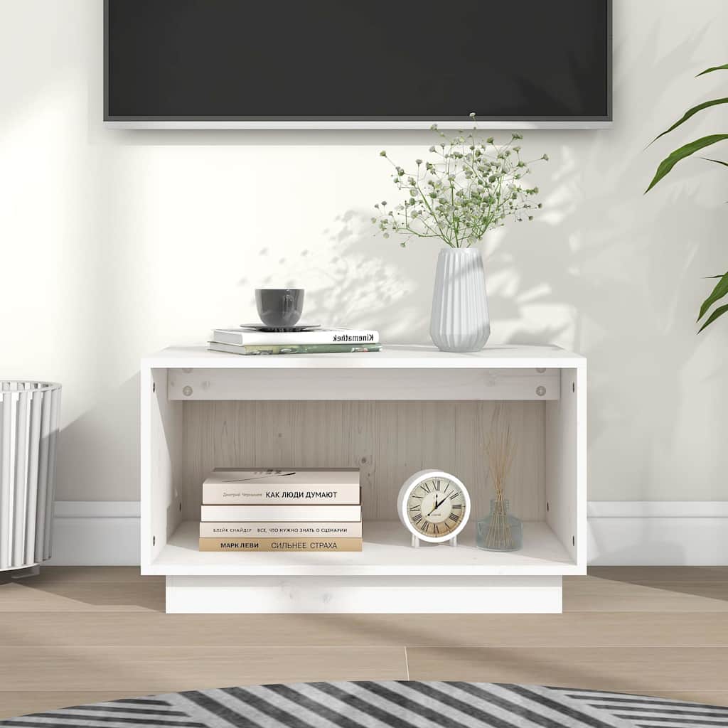 Έπιπλο Τηλεόρασης Λευκό 60 x 35 x 35 εκ. από Μασίφ Ξύλο Πεύκου - Pakobazaar