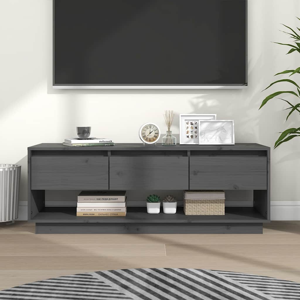 Έπιπλο Τηλεόρασης Γκρι 110,5x34x40 εκ. από Μασίφ Ξύλο Πεύκου - Pakobazaar