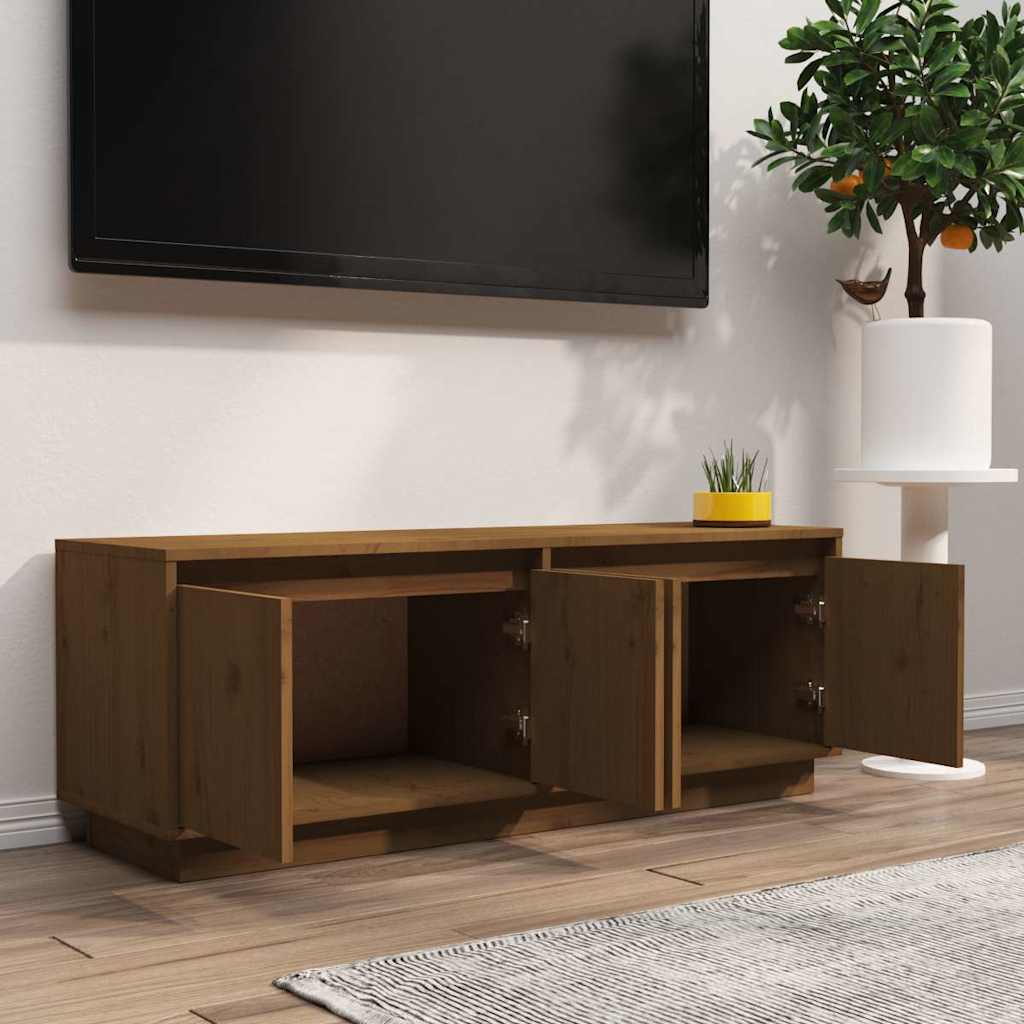 Έπιπλο Τηλεόρασης Καφέ Μελί 110x34x40 εκ. από Μασίφ Ξύλο Πεύκου