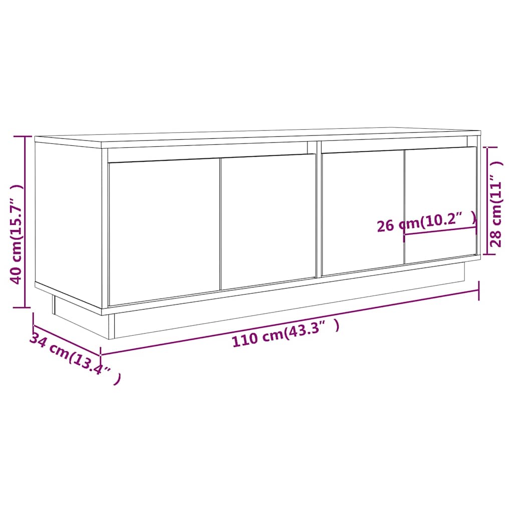 Έπιπλο Τηλεόρασης Καφέ Μελί 110x34x40 εκ. από Μασίφ Ξύλο Πεύκου