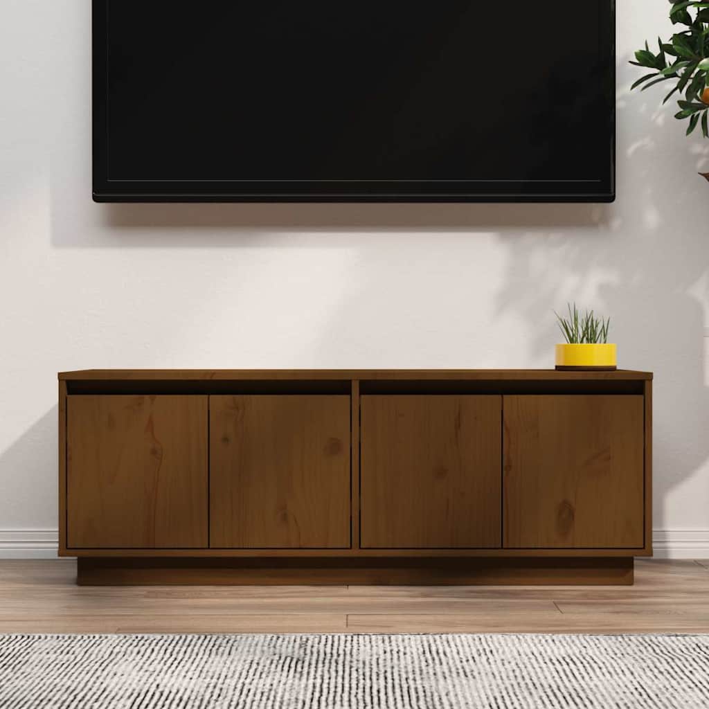 Έπιπλο Τηλεόρασης Καφέ Μελί 110x34x40 εκ. από Μασίφ Ξύλο Πεύκου