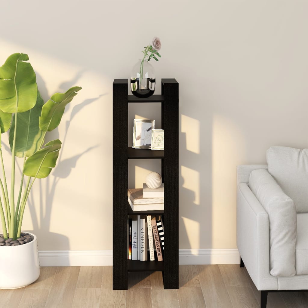 Βιβλιοθήκη/Διαχωριστικό Χώρου Μαύρο 41x35x125 εκ. Μασίφ Πεύκο - Pakobazaar