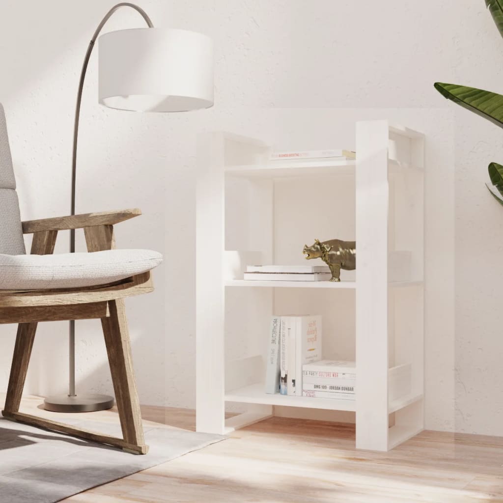 Βιβλιοθήκη/Διαχωριστικό Χώρου Λευκό 60x35x91 εκ. Μασίφ Πεύκο