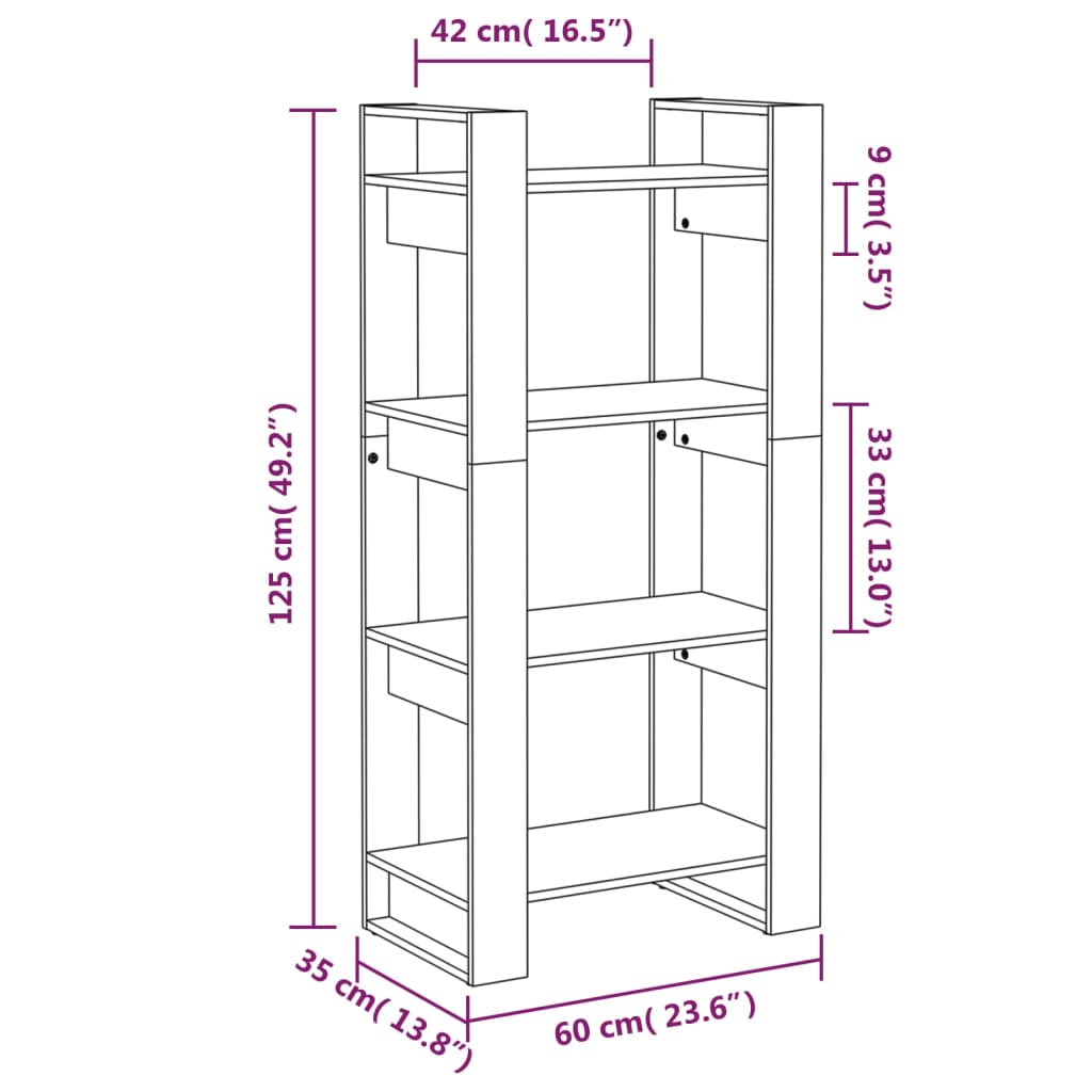 Βιβλιοθήκη/Διαχωριστικό Χώρου 60x35x125 εκ. Μασίφ Ξύλο - Pakobazaar