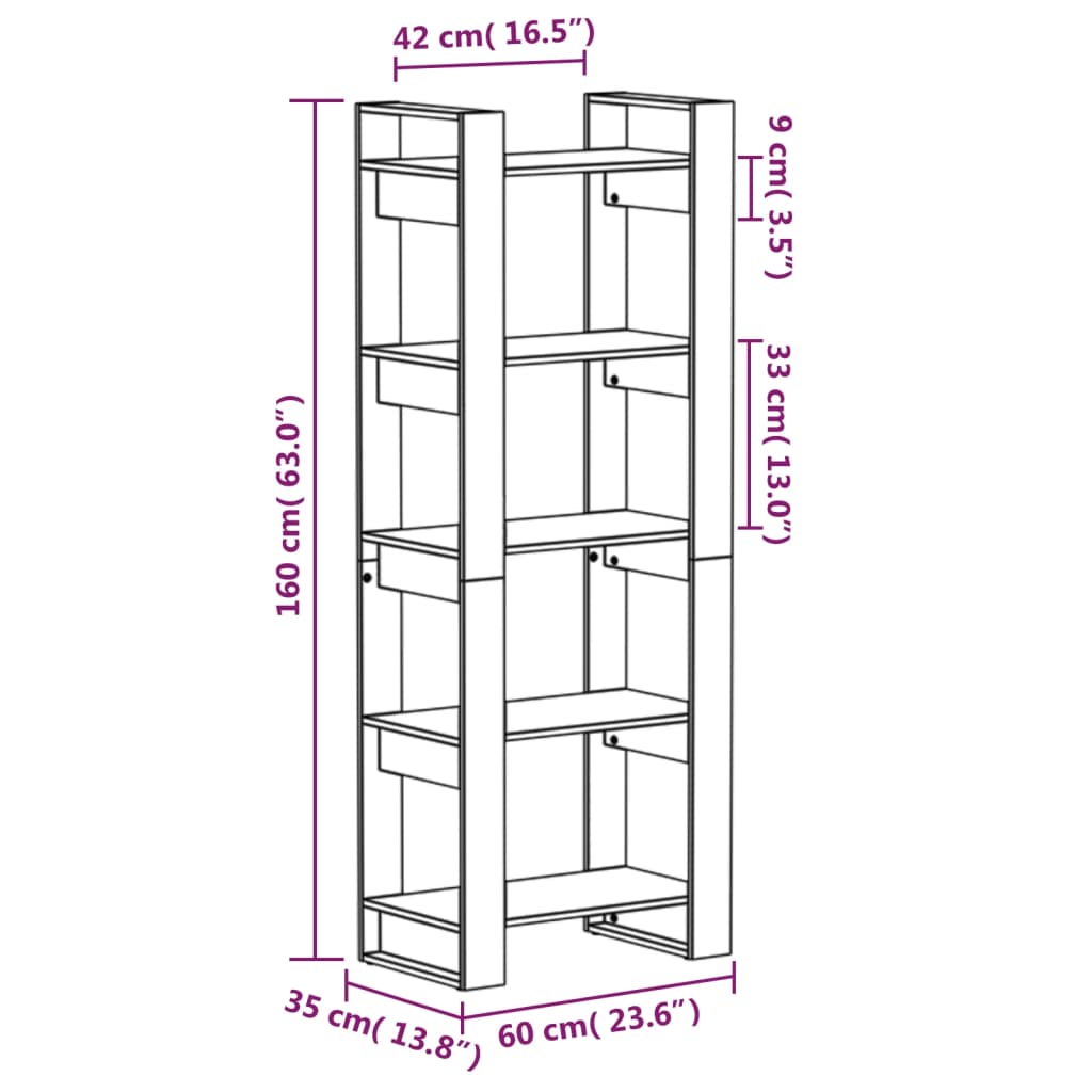 Βιβλιοθήκη/Διαχωριστικό Χώρου Γκρι 60x35x160 εκ. Μασίφ Ξύλο