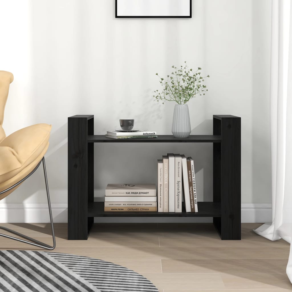 Βιβλιοθήκη/Διαχωριστικό Χώρου Μαύρο 80x35x56,5 εκ. Μασίφ Πεύκο