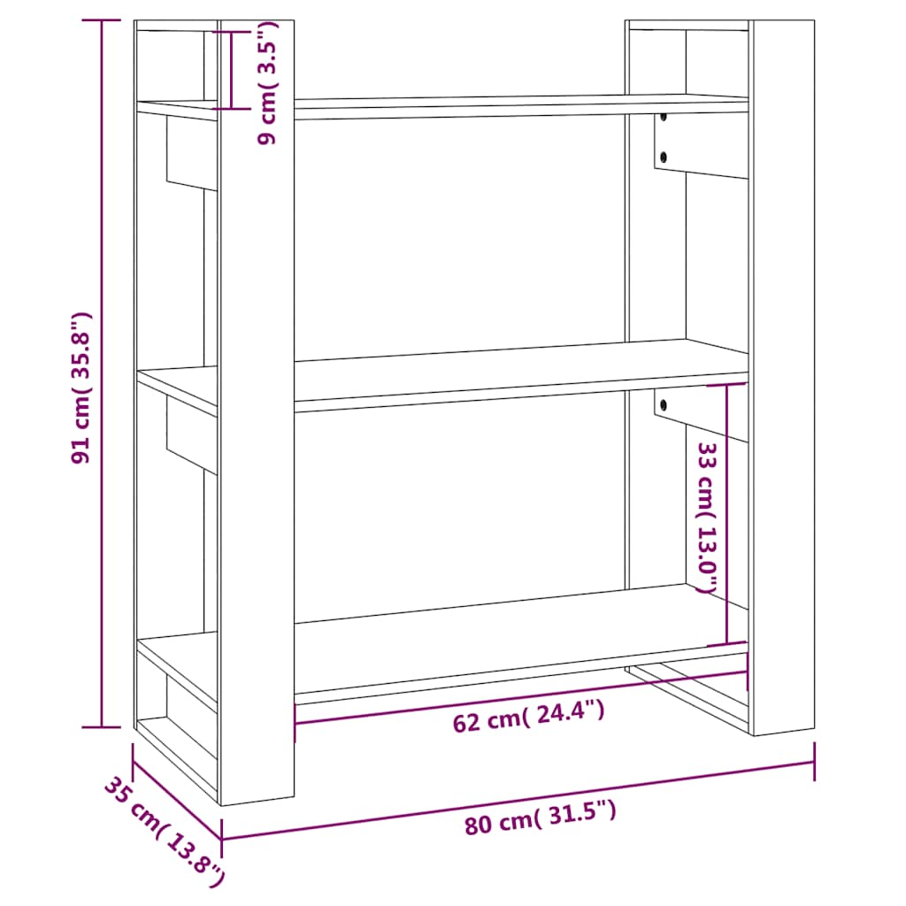 Βιβλιοθήκη/Διαχωριστικό Δωματίου 80x35x91 εκ. από Μασίφ Ξύλο Πεύκου - Pakobazaar