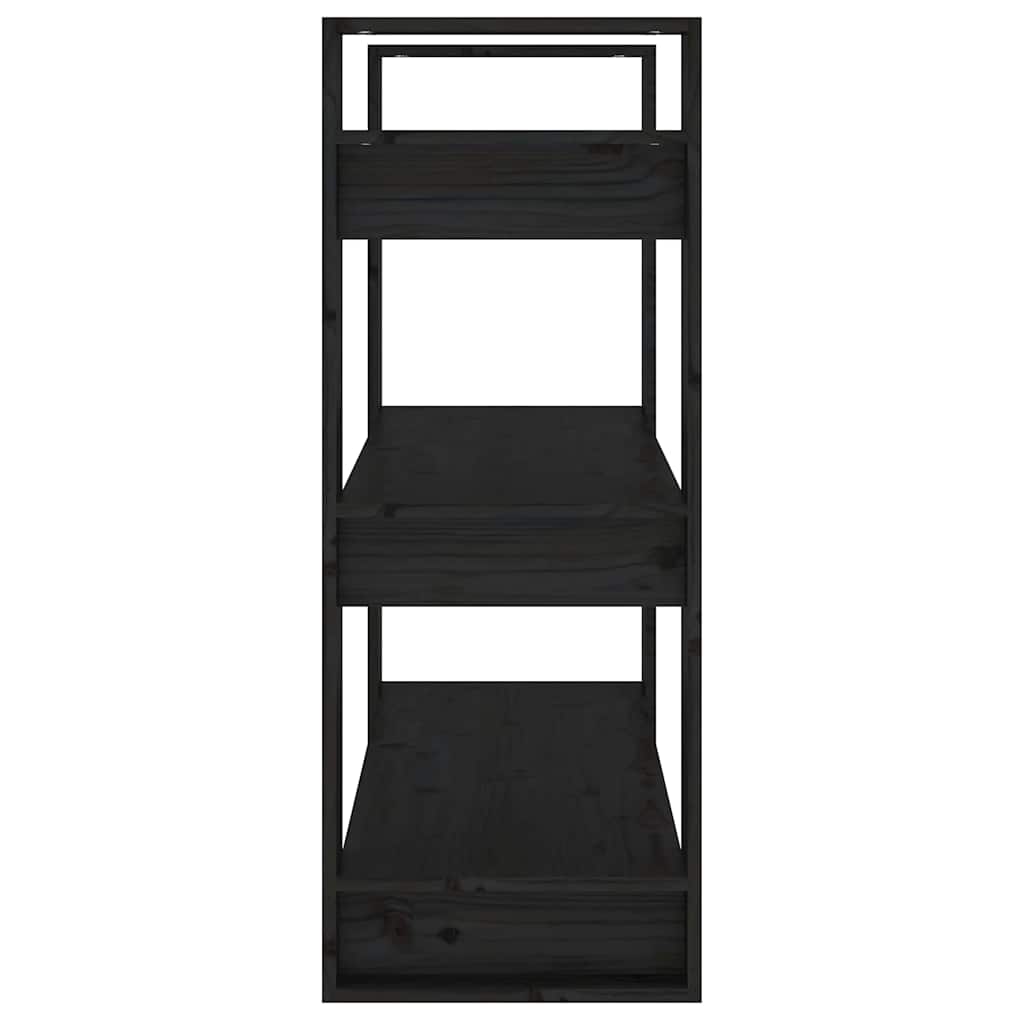 Βιβλιοθήκη/Διαχωριστικό Χώρου Μαύρο 80x35x91 εκ. Μασίφ Πεύκο