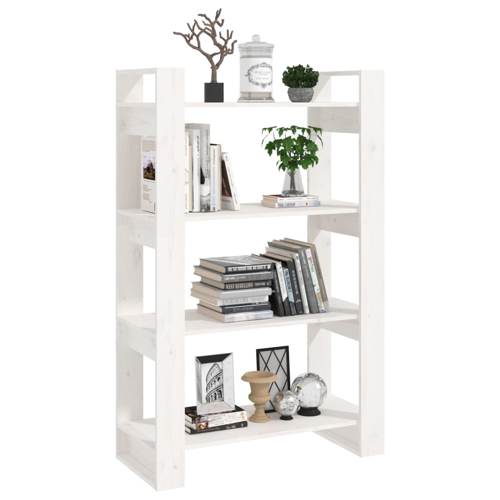 Βιβλιοθήκη/Διαχωριστικό Χώρου Λευκό 80x35x125 εκ. Μασίφ Πεύκο