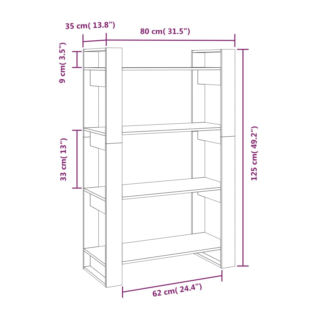 Βιβλιοθήκη/Διαχωριστικό Χώρου Λευκό 80x35x125 εκ. Μασίφ Πεύκο