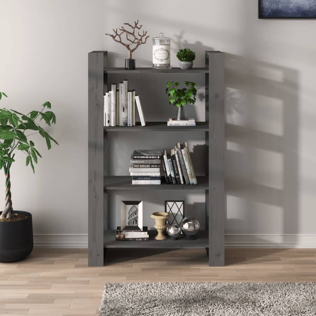 Βιβλιοθήκη/Διαχωριστικό Χώρου Γκρι 80x35x125 εκ. Μασίφ Πεύκο