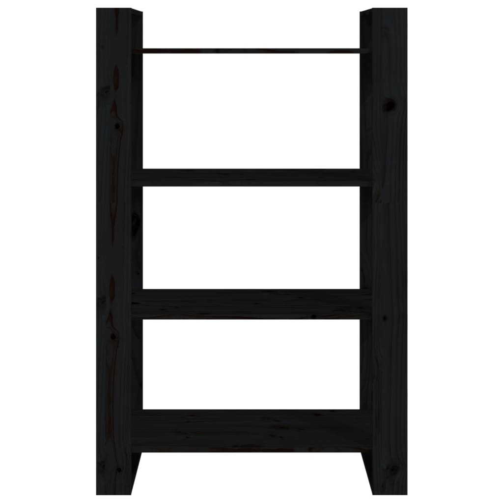 Βιβλιοθήκη/Διαχωριστικό Χώρου Μαύρο 80x35x125 εκ. Μασίφ Πεύκο
