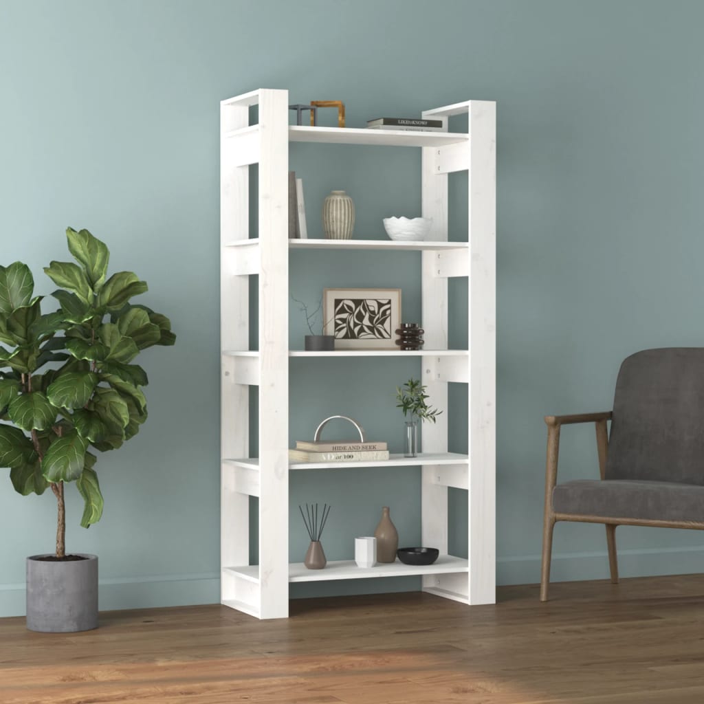 Βιβλιοθήκη/Διαχωριστικό Χώρου Λευκό 80x35x160 εκ. Μασίφ Ξύλο