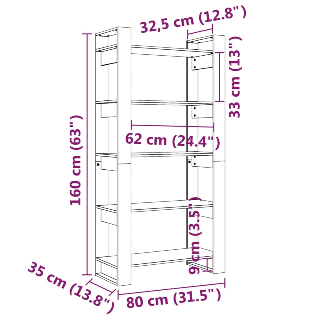 Βιβλιοθήκη/Διαχωριστικό Χώρου Λευκό 80x35x160 εκ. Μασίφ Ξύλο