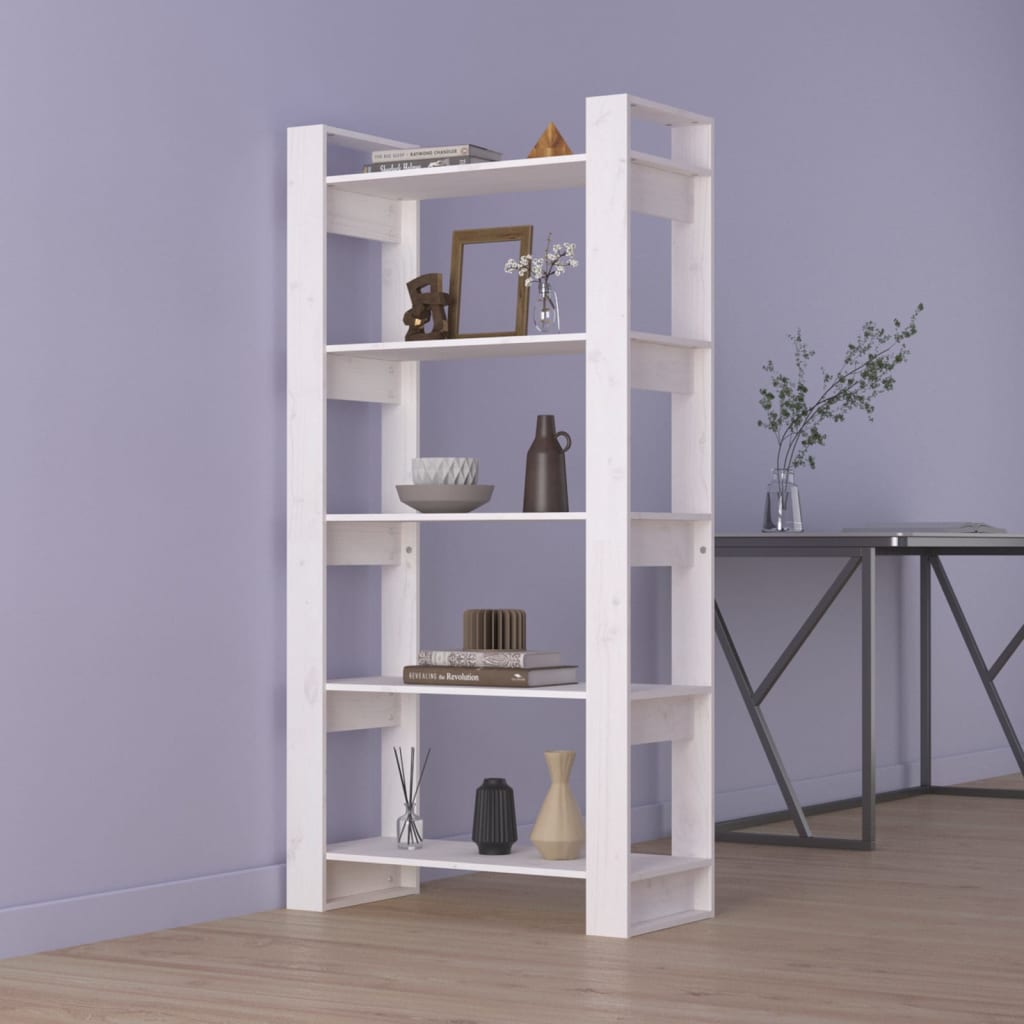Βιβλιοθήκη/Διαχωριστικό Χώρου Λευκό 80x35x160 εκ. Μασίφ Ξύλο