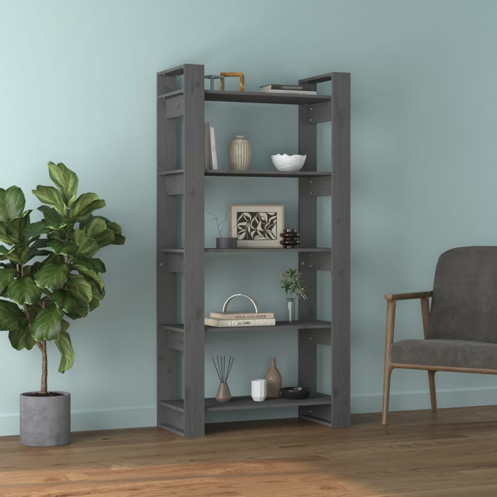 Βιβλιοθήκη/Διαχωριστικό Χώρου Γκρι 80x35x160 εκ. Μασίφ Ξύλο