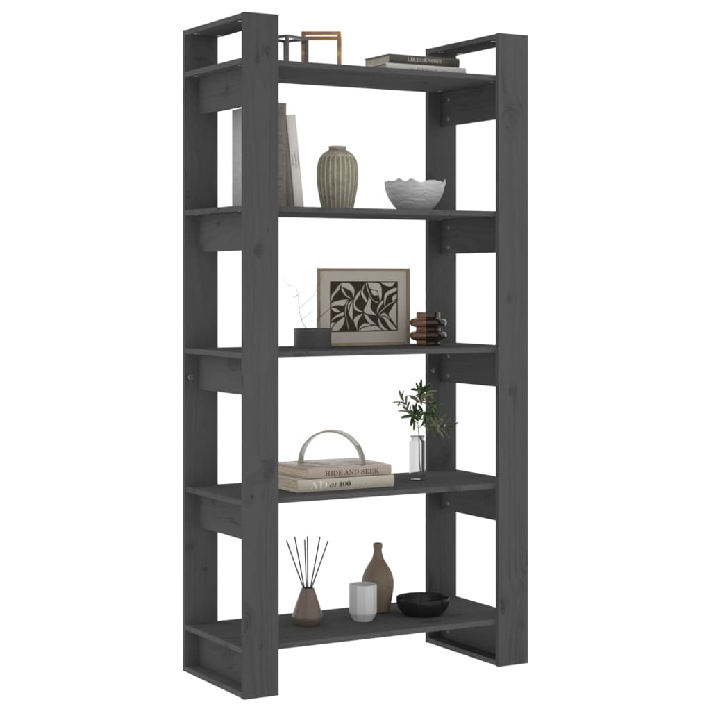 Βιβλιοθήκη/Διαχωριστικό Χώρου Γκρι 80x35x160 εκ. Μασίφ Ξύλο