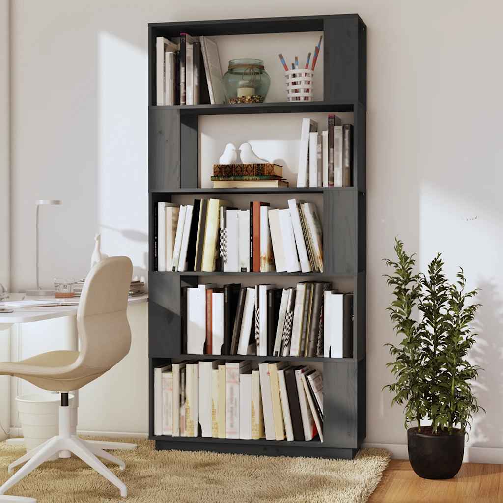 Βιβλιοθήκη/Διαχωριστικό Χώρου Γκρι 80x25x163,5 εκ. Μασίφ Πεύκο